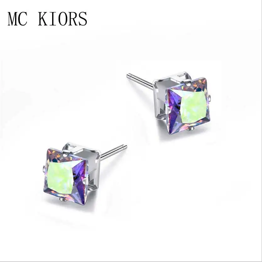 12 цветов модные украшения Циркон серьги гвоздики геометрической формы блестящие