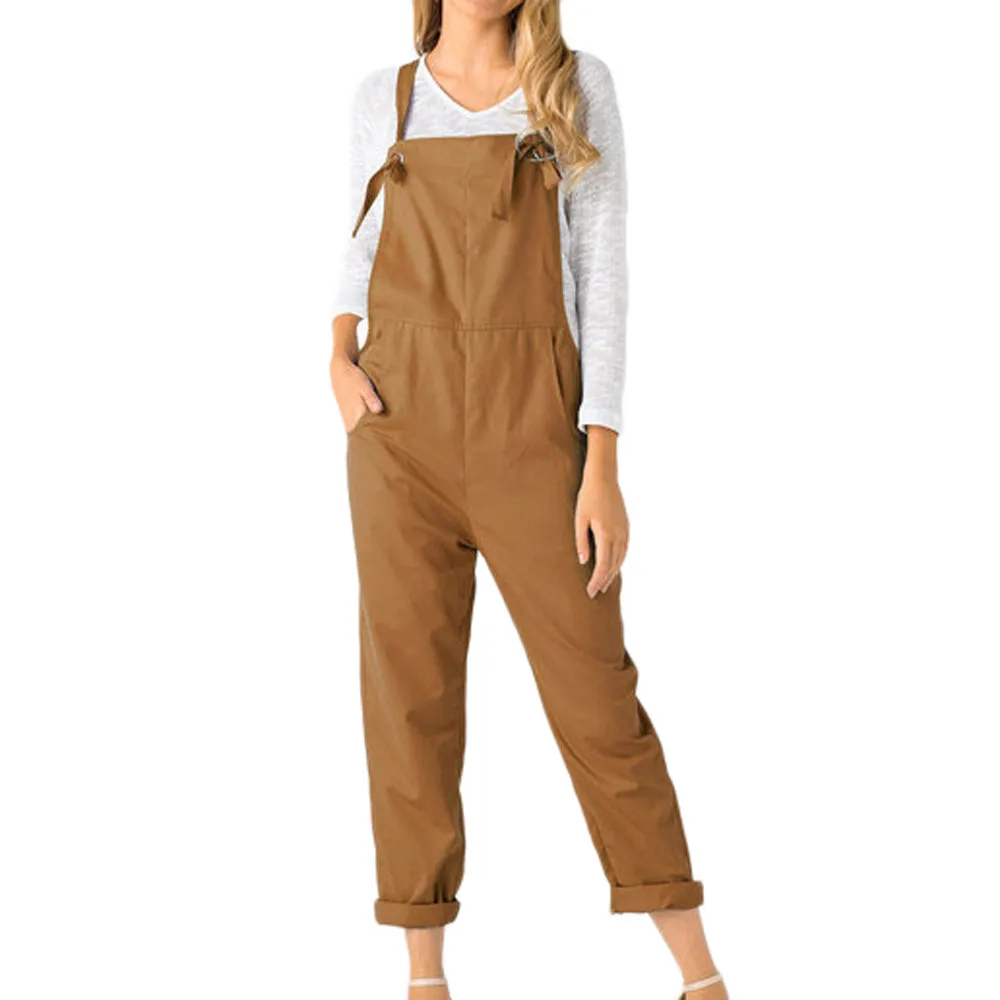 Women Jumpsuit Long Pants fashion overalls Dungarees Pockets Rompers Trousers combinaison femme bibs pants d90613 | Женская одежда
