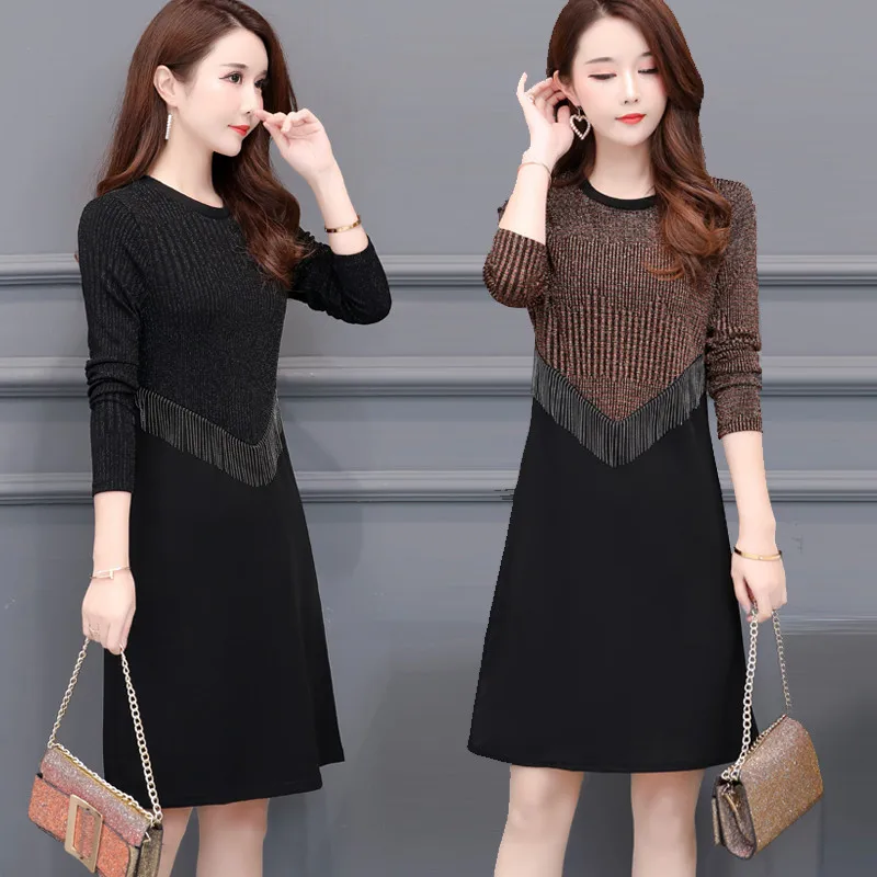 Осенне зимние женские платья модное офисное платье с круглым вырезом и длинными