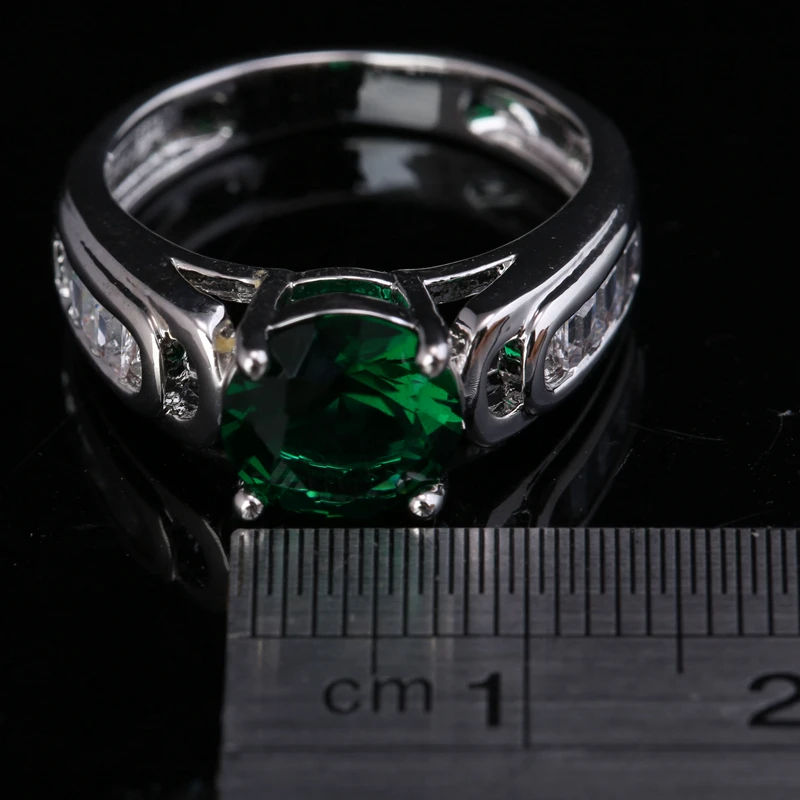 Выдающийся зеленый цирконий вокруг белых камней 925 серебро Jewelrys Solitaire Кольца США #