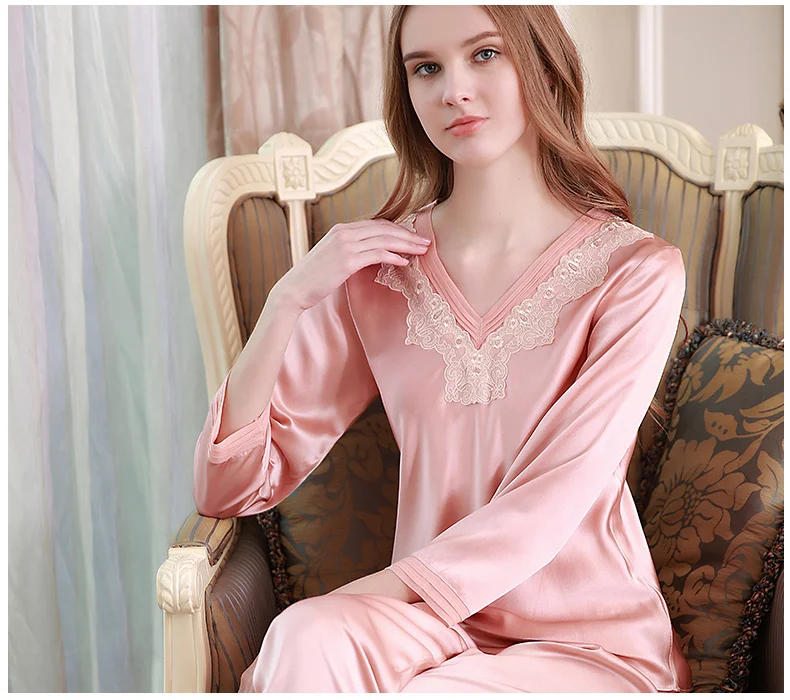 Женский пижамный комплект из двух предметов 100% шелк тутового цвета пижама