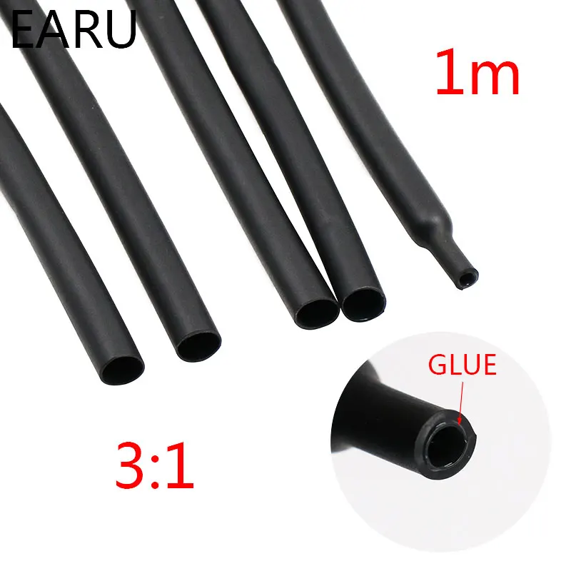 1M/lots 3:1 Heat Shrink Tube with Glue Dual Wall Tubing Diameter 1.6/2.4/3.2/4.8/6.4/7.9/9.5/12.7mm Adhesive Lined Sleeve Wrap