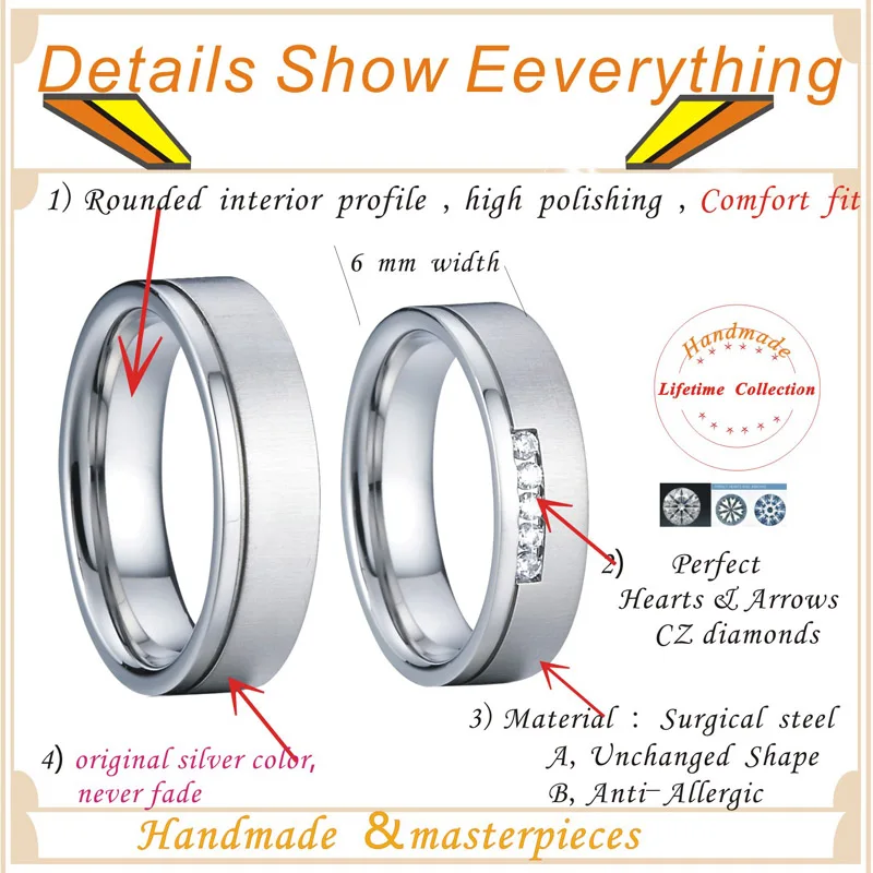 

Marriage Alliances stainless Steel Jewelry His and hers Couple wedding Rings set for Men and women White Gold Color