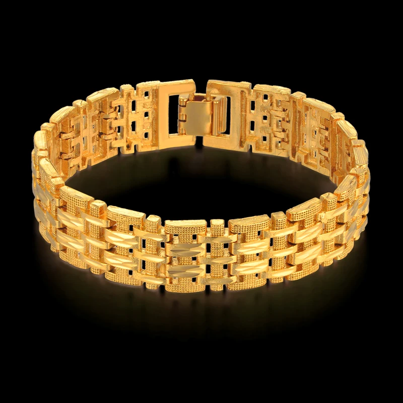 Купи Men's Link Bracelet Thick Gold Chain Link Bracelets 20cm Gold Color Chunky Mesh Bracelet For Male Jewelry за 547 рублей в магазине AliExpress