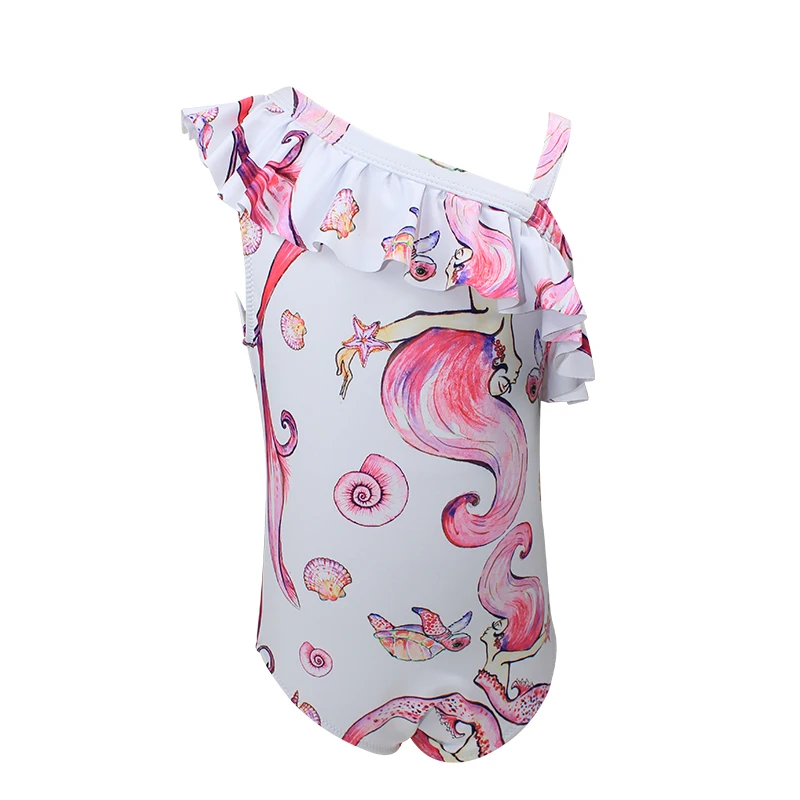 Купальный костюм для девочек с розовым рисунком русалки цельный купальный