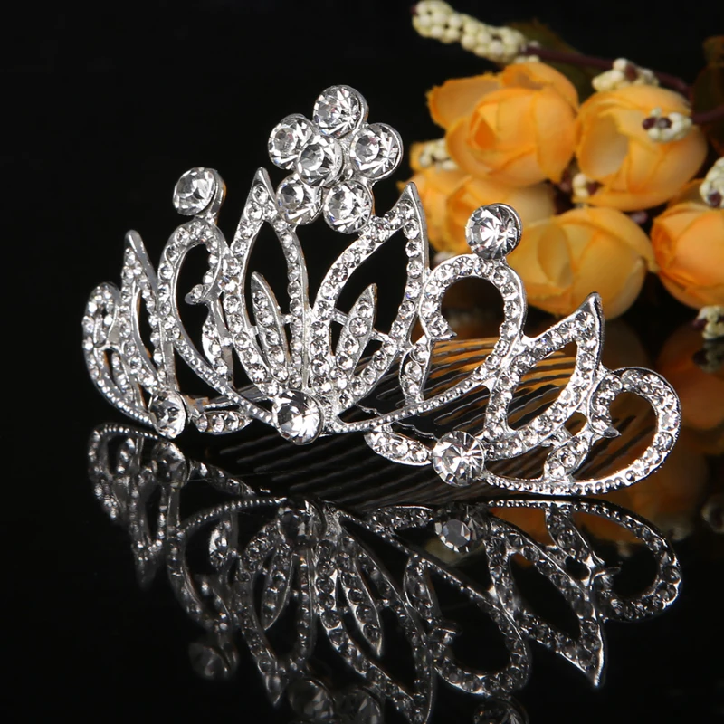 

Bridal Rhinestones Flower Party Hair Clip Comb Headpiece Crown Wedding Shiny Rhinestone Cown Hair Clip Girls Hair Accessories