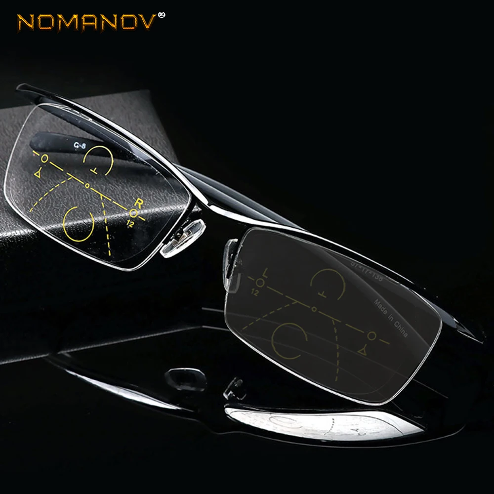 Nomanov = фотохромные серые для интеллекта прогрессивные многофокальные очки для чтения бифокальные добавить+ 75 до+ 3,5 титановые брови