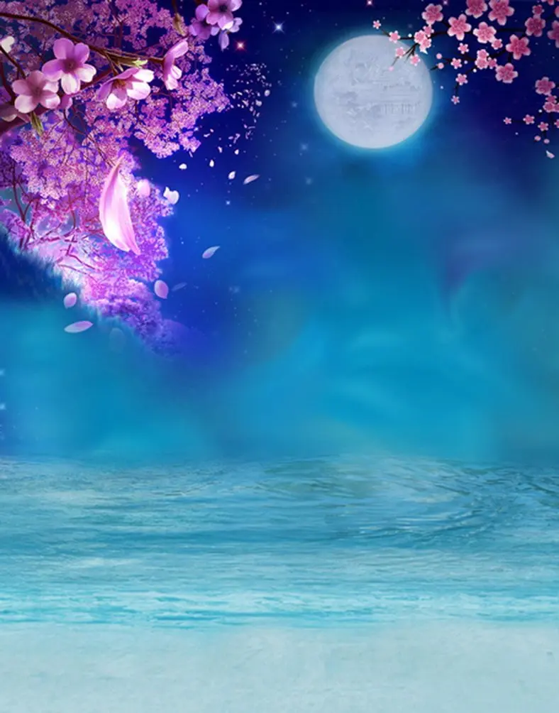 

5x7ft Purple Flowers Moon Photography Backdrops Photo Props Studio Background