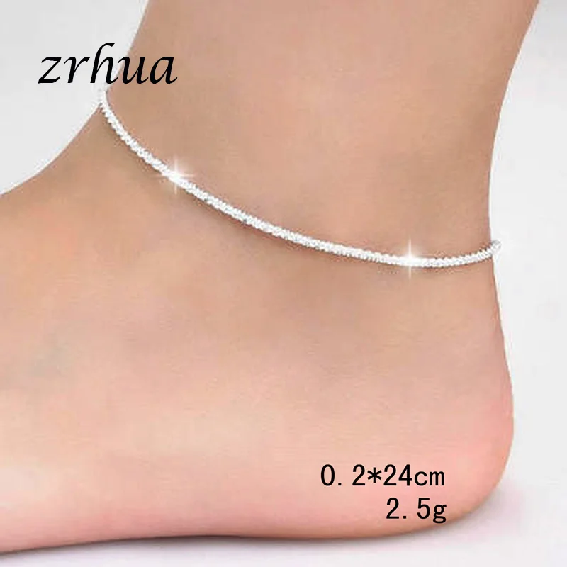ZRHUA Модные Простые цепи для женщин ножной браслет горячая Распродажа 925 стерлингового серебра ножной браслет для женщин бижутерия для ног аксессуары