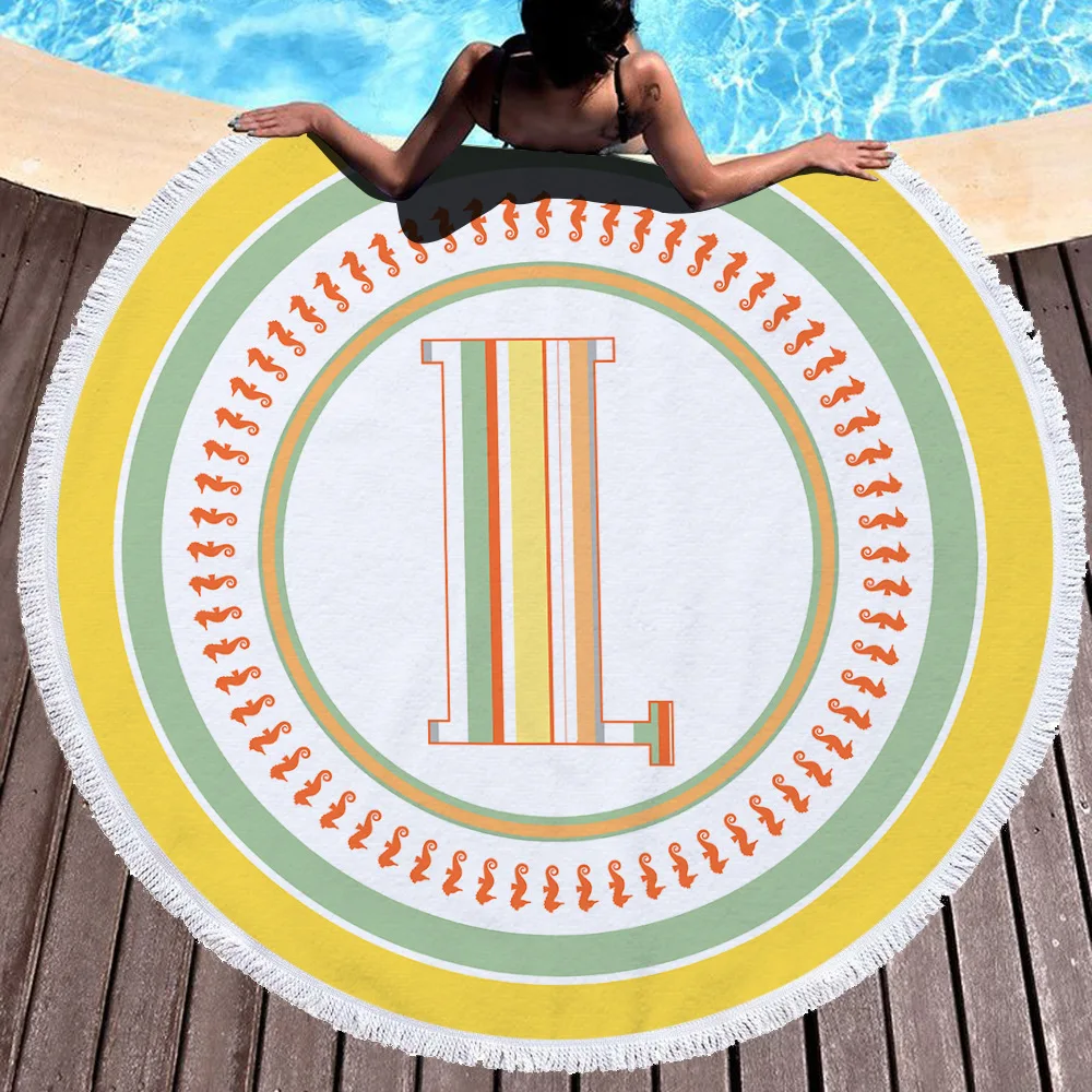 Printed letters Blanket Women Bath Towel for Beach Thick Round 3d print Fabric Quick Compressed new style-9 |