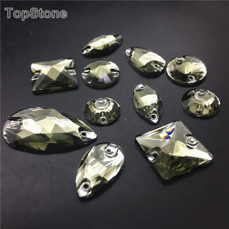 TopStone черные стразы разных размеров пришивные из смолы с плоской задней