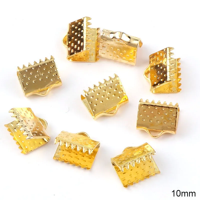 Gold 10 мм Обжимные бусины, застежки, концевые колпачки для шнура, лента, кожаный зажим, складной DIY, ожерелье, браслет, соединители фурнитура для украшений - Цвет: Gold