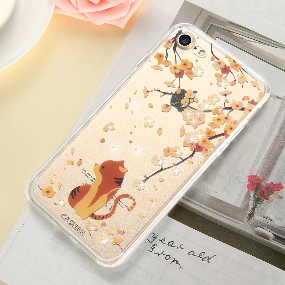 CASEIER чехол с милым котом для iPhone 6 6s 7 8 Plus мягкий силиконовый блестящими