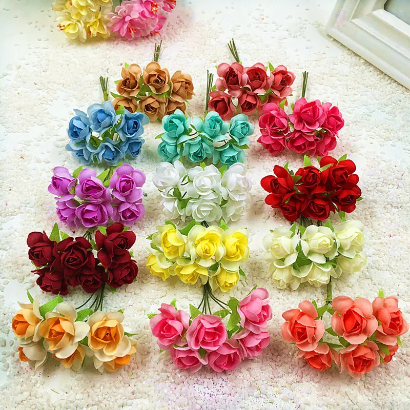 

6 PCS (2.2 cm/flower) artificial silk mini bouquets of roses wedding decoration DIY wreath wreath collage products gift box