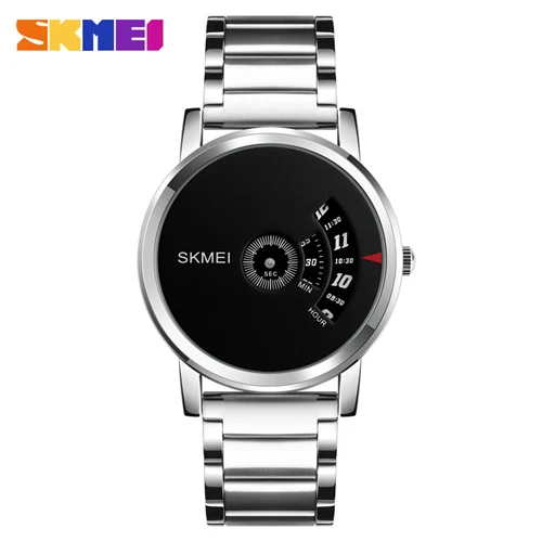 Silver Black SKMEI простые кварцевые мужские часы брендовые Роскошные модные часы из нержавеющей стали водонепроницаемые спортивные наручные часы Мужские часы - Цвет: Silver Black