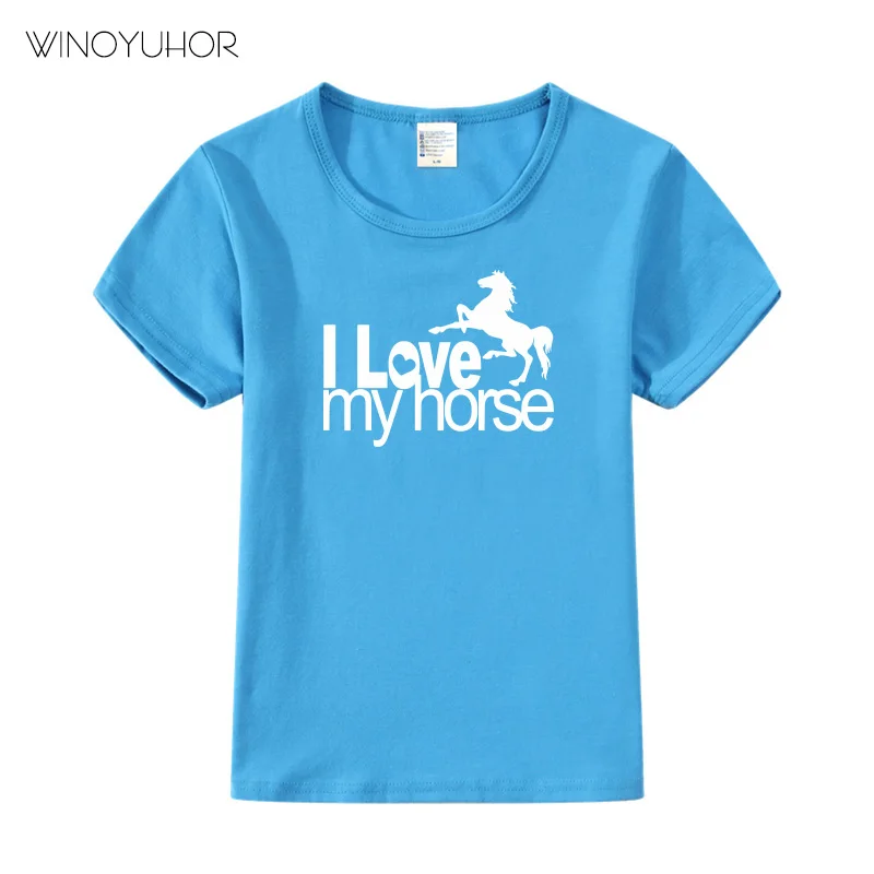 Детская футболка с принтом I Love My Horse коротким рукавом и забавными животными для