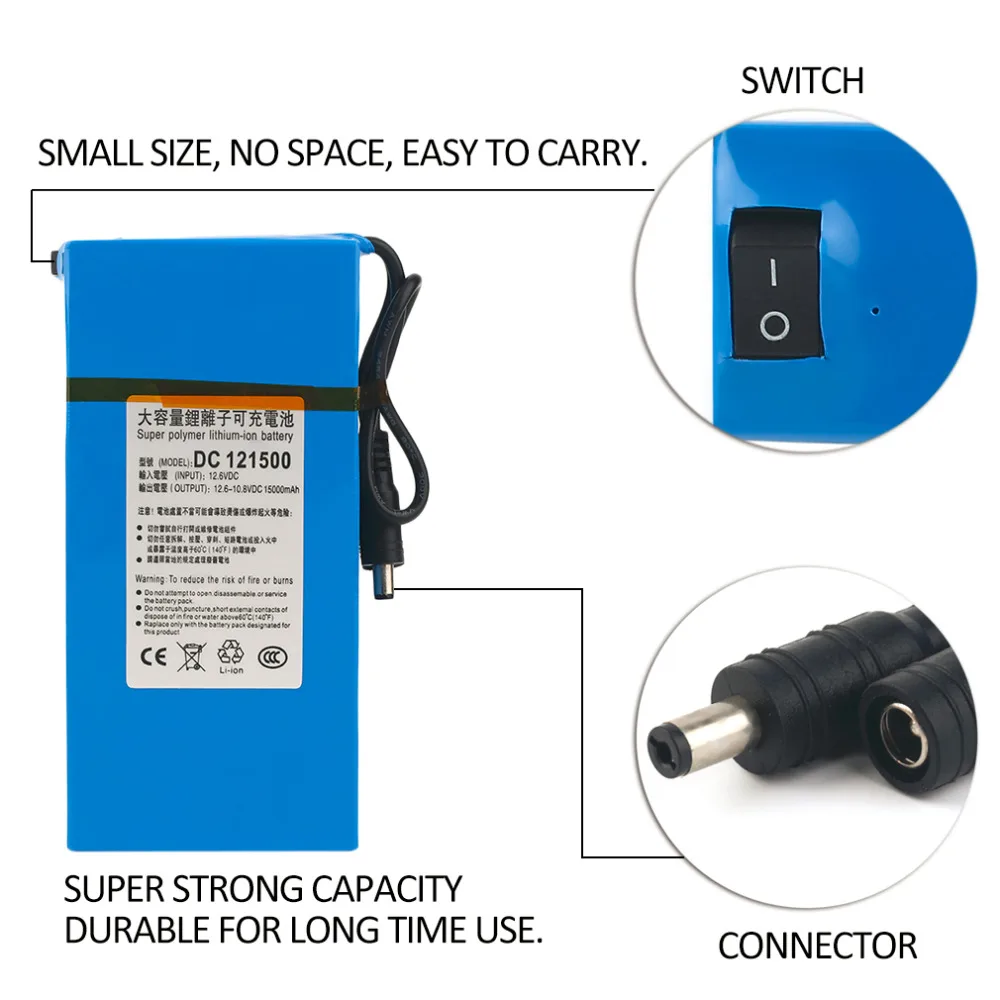 DC12V супер сильный 6000MAH мощный литий-ионный аккумулятор резервного копирования