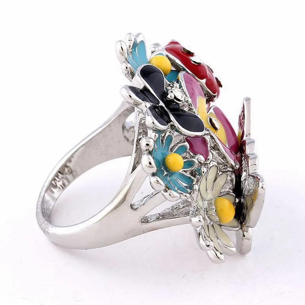 Женское кольцо в виде бабочки полностью Открытое со стразами украшение цветка -