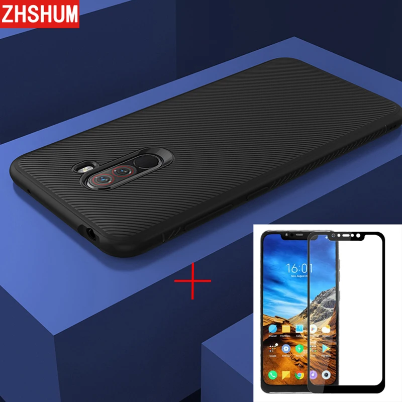 Xiaomi Pocophone F1 Poco Мягкий Силиконовый ТПУ чехол закаленное стекло 360 Полное заднее