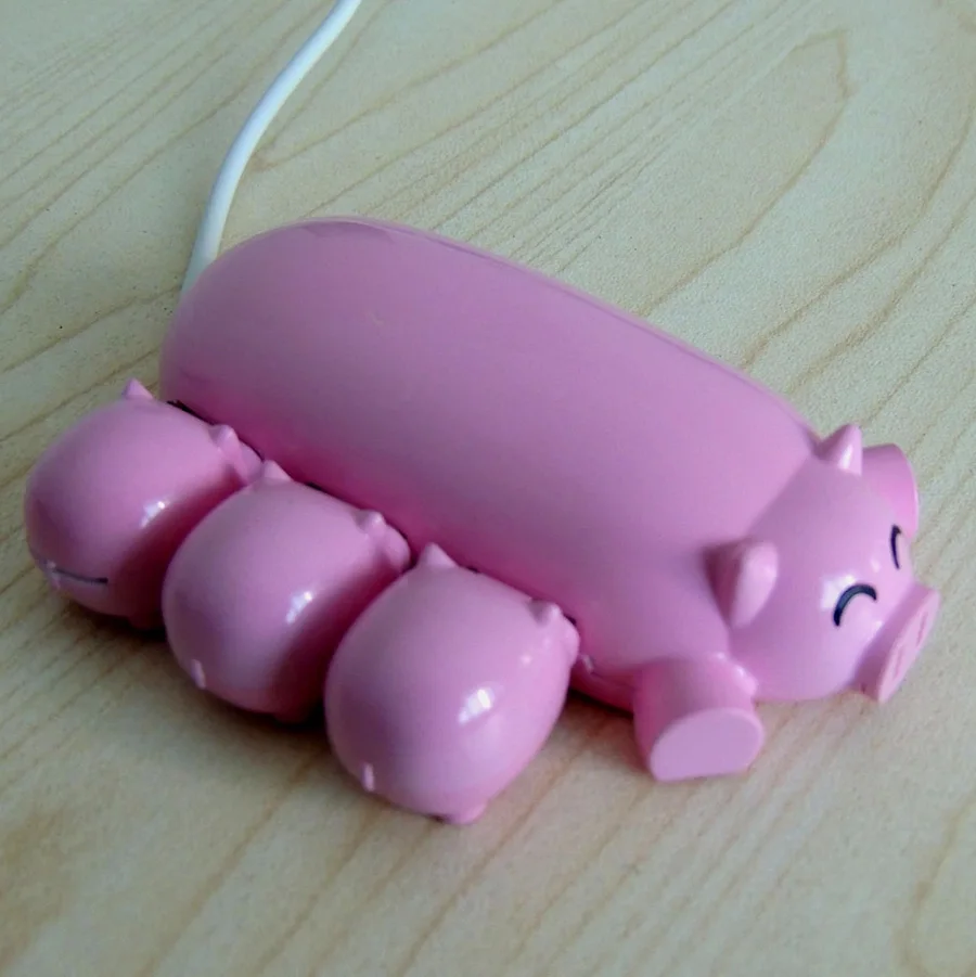 МИЛЫЙ Розовый Мини Мультфильм Свинья USB Hub Один перетащить три HUB Компьютер