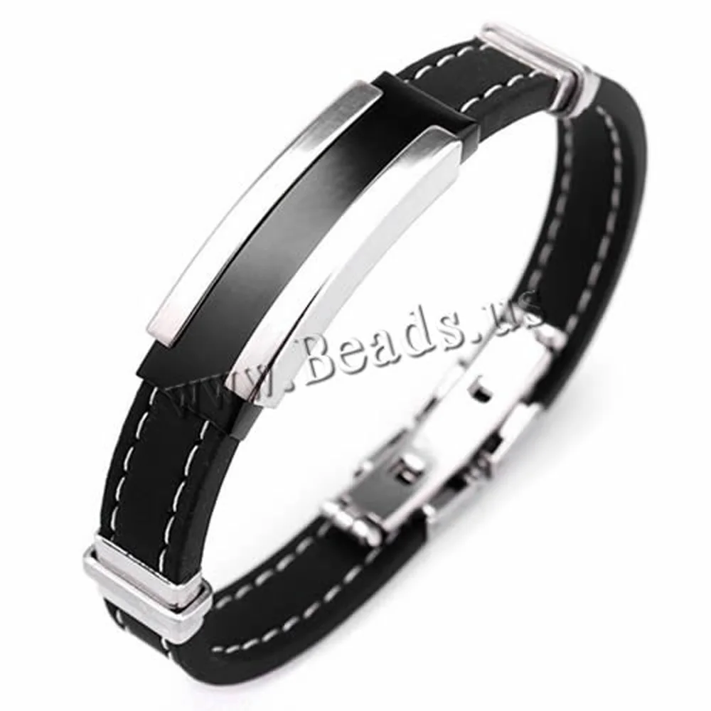 2016 Новый Модный черный силиконовый браслет панк резиновый Серебряный Цвет