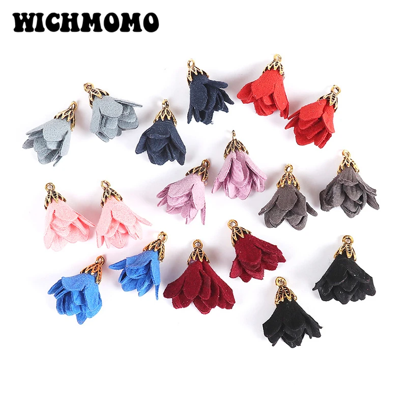 

2021 Fashion 10pieces/bag 20*25mm Zinc Alloy Cotton Cloth Flowers Charms Pendants for Diy Earring Necklace Jewelry Accessories