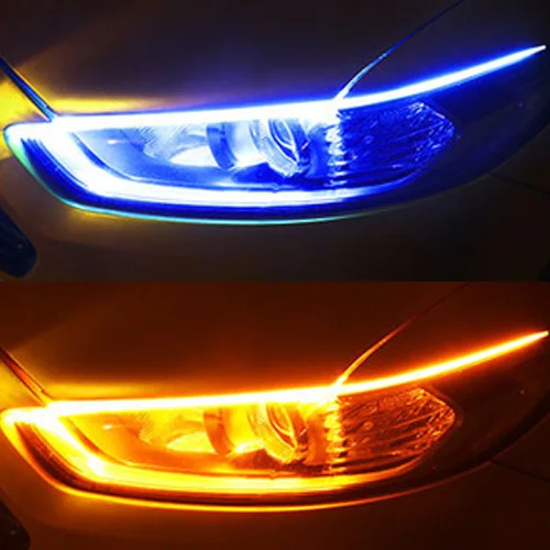Blue-Yellow Автомобильный Стайлинг, СВЕТОДИОДНЫЙ DRL лента, гибкая, 12 В, белый, Универсальный светодиодный, дневные ходовые огни, автомобильные глаза ангела - Цвет: Blue-Yellow