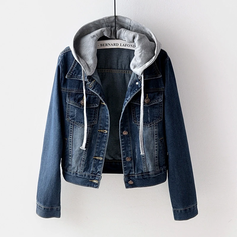 

High Quality Denim Jacket 2019 Autumn New Long Sleeve Hooded Jeans Coats Loose Casual Boyfriend Style Women Basic Outerwear R481