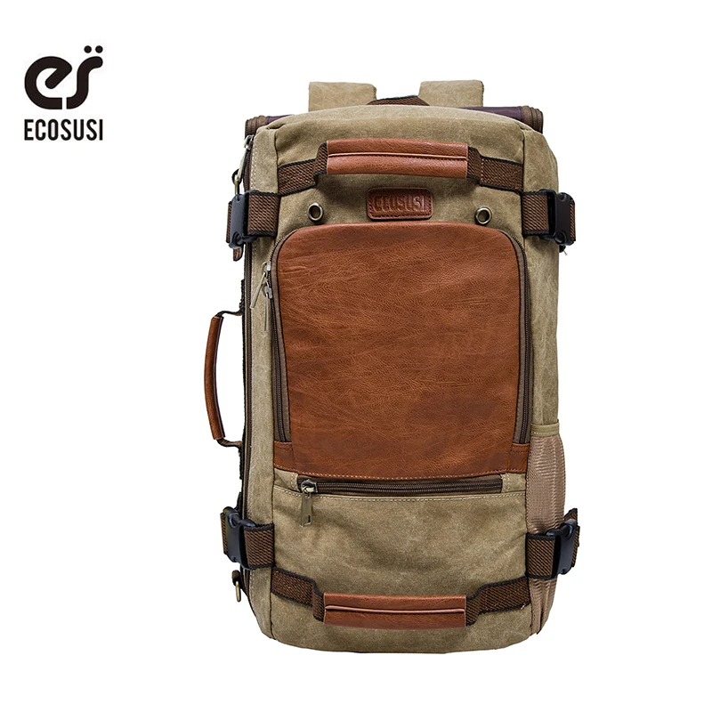Рюкзак ECOSUSI мужской многофункциональный винтажный Холщовый для путешествий|brand