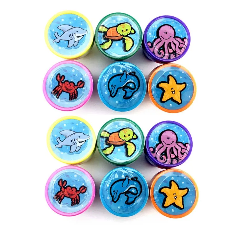 12Pc 2x6 Ocean Anima Cartoon Round Stamp Toys for Children 12pcs DIY Handmade Craft Students Stamps Toys Book Decro Teacher Seal Kids Art Toys - Цвет: 12Pc 2x6 Ocean Anima
