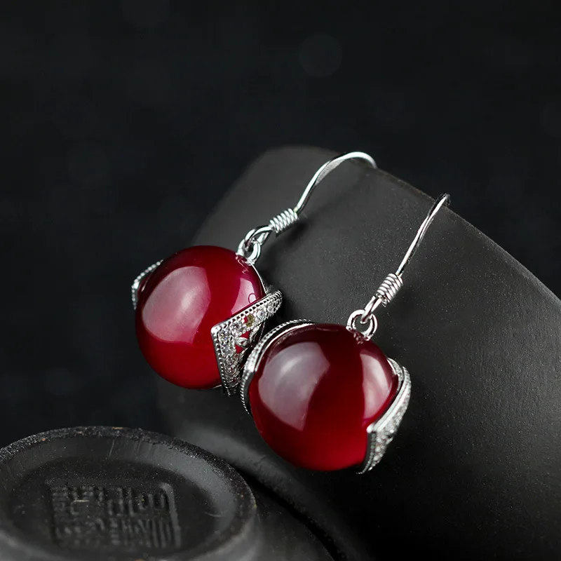 

Vintage Red Gemstone Thai Silver Handmade Earrings For Women 925 Silver Drop Earrings Fine Jewelry Pendant Birthday gift