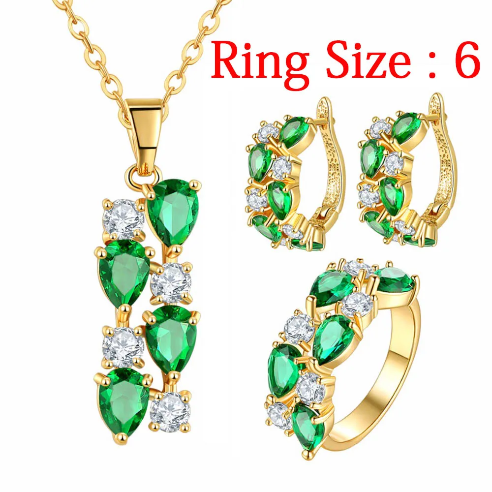 Ring Size 6 CARSINEL красочный комплект украшений кубический циркон Гипоаллергенное розовое золото цвет ожерелье/серьги/кольцо Свадебные ювелирные изделия для женщин - Окраска металла: Ring Size 6