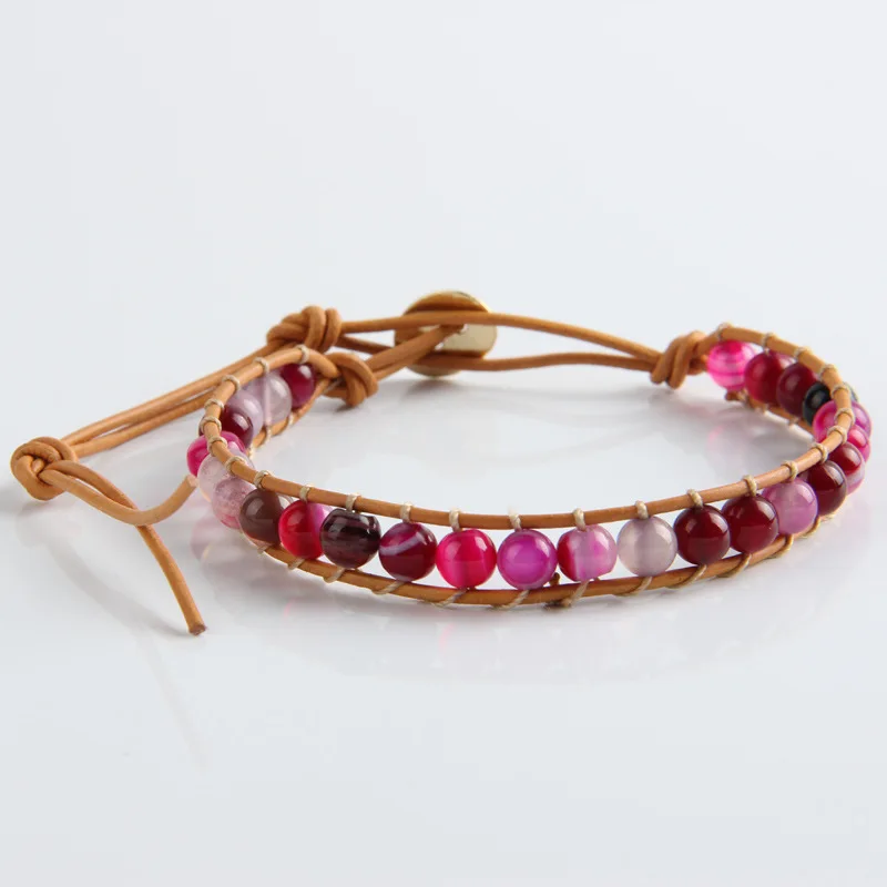 Мода Boho каменные бусы Браслеты для Для женщин красочные камень с одного кожа