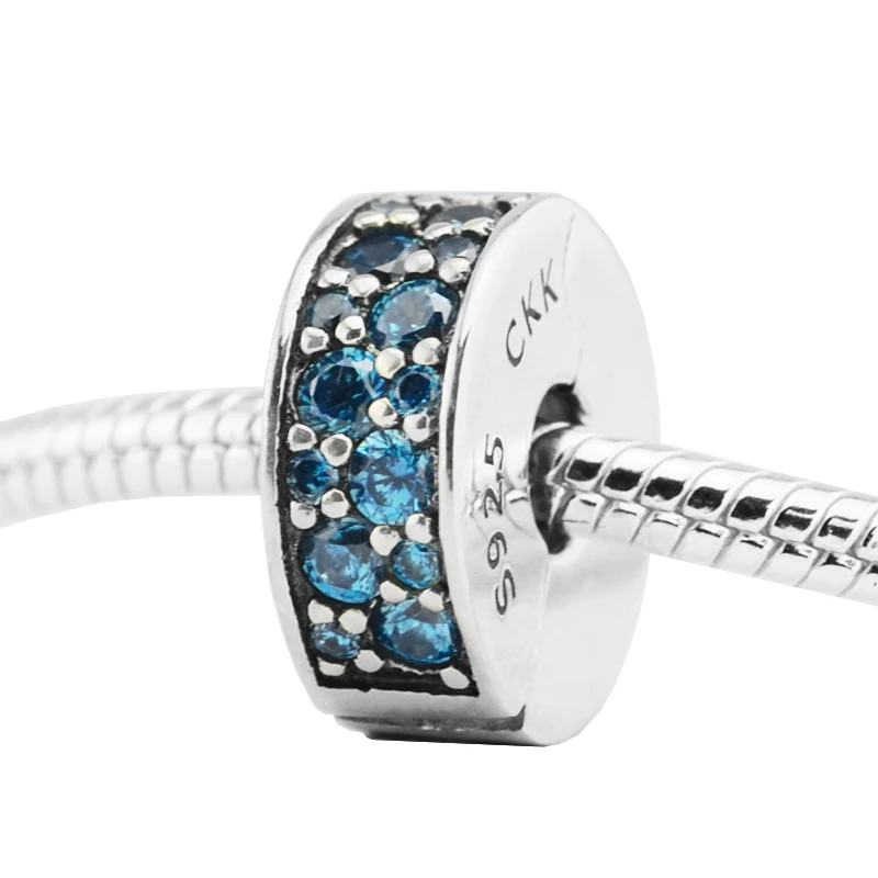 DIY подходит Pandora амулеты Браслеты Teal Shinning Элегантный спейсер Клипсы из