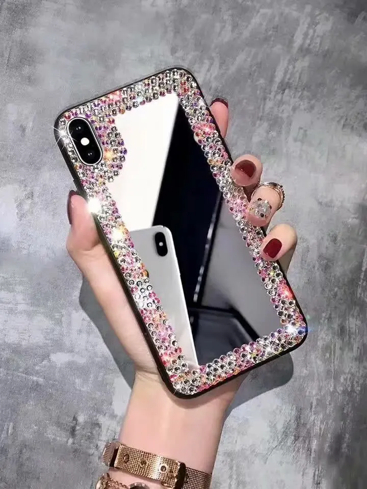 XINGDUO Luxury Color diamond Mobile phone shell for iphone X XS XE MAX Full screen clear Makeup mirror iPhone7 6 6s 8plus | Мобильные