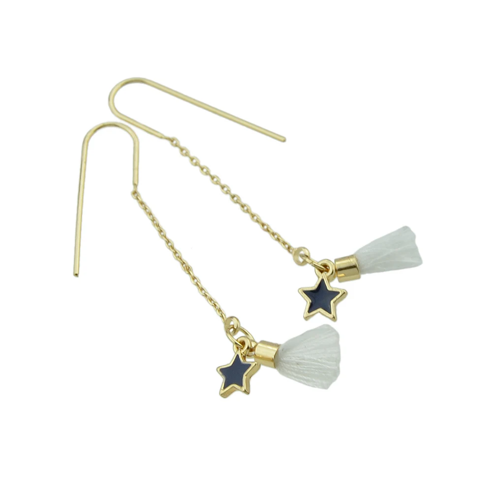 Feelshine золото-Цвет длинная цепь с розовый белый graytassel Jewelry Серьги звезда шаблон