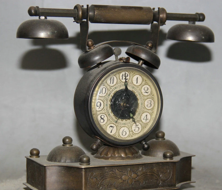 6 &quotстарая китайская коллекция бронзовые телефонные часы с статуей механические