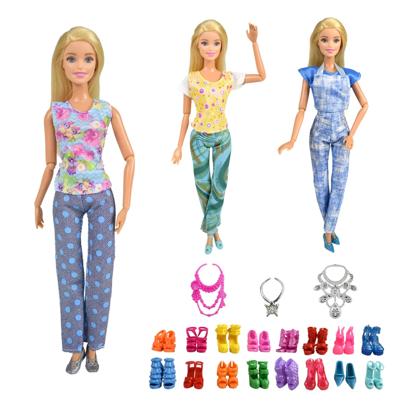 

9 Item/Set Doll Accessories=3 Pcs Casual Clothes Set + 3 Plastic Necklace + Random 3 Pairs Shoes for Doll Accessories Girl Gift