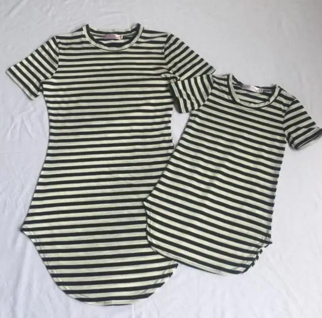 Mother Daughter Dresses Family Look and Clothes Casual Matching Stripe Mommy And Me | Мать и ребенок