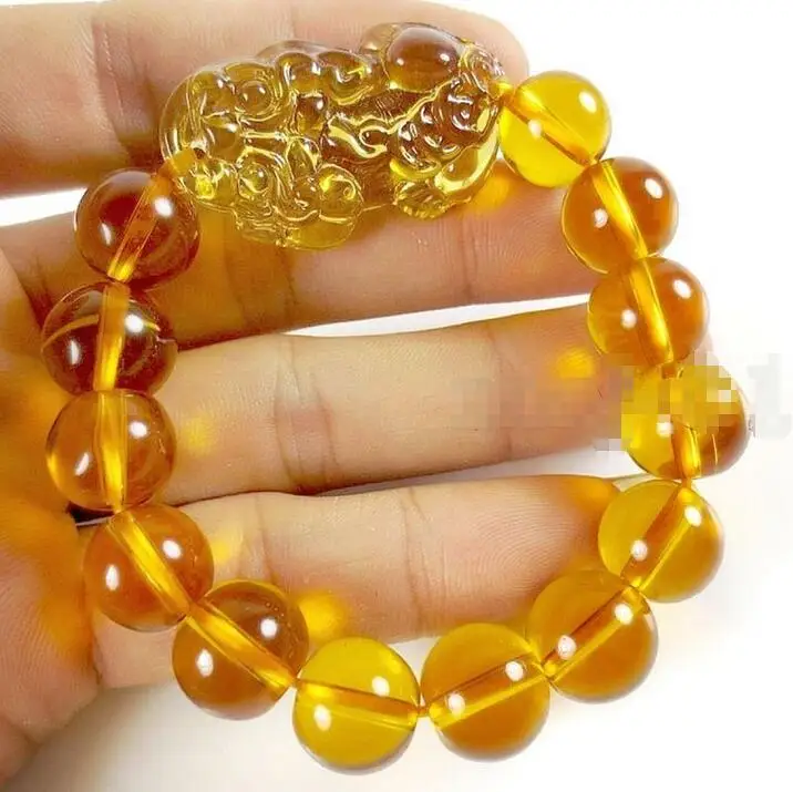 

free shipping Wholesale price 16new ^^^^Feng Shui Yellow Crystal Pi Yao Pi Xiu Xie Bracelet For Wealth 14mm