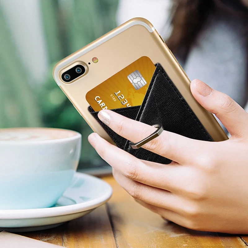 Luxury Bling Sequins Leather Card Holder Sticker With Ring Buckle For Universal Mobile Phone