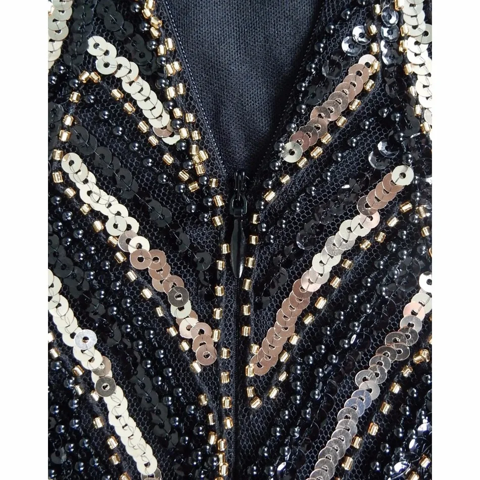 Женское блестящее мини платье в стиле ретро элегантное черное 1920 s с золотыми