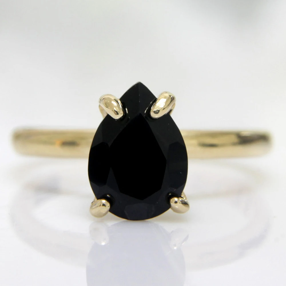 2.2ct 10x7 мм Груша черный моисанит 14 к желтое золото обручальное кольцо Тест
