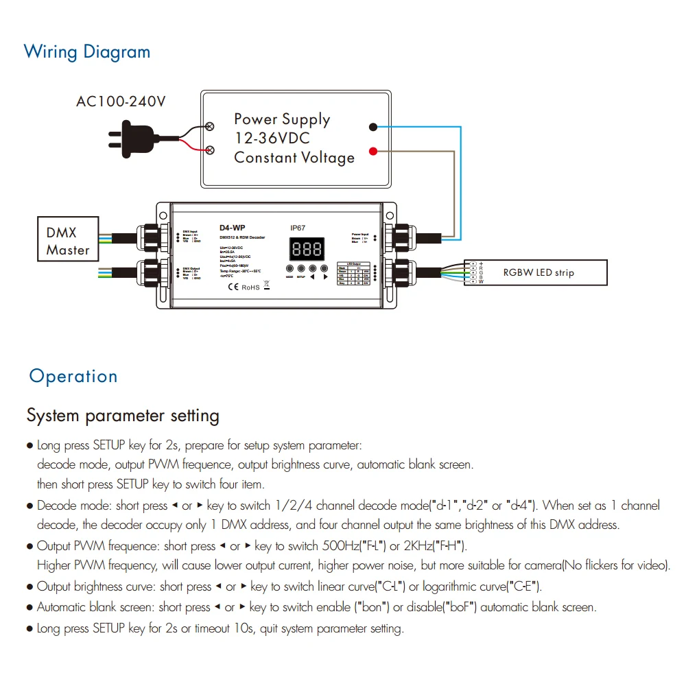 4 канальный DMX 512 RDM декодер водонепроницаемый IP67 DC 12V 24V 36V цифровой дисплей RGBW