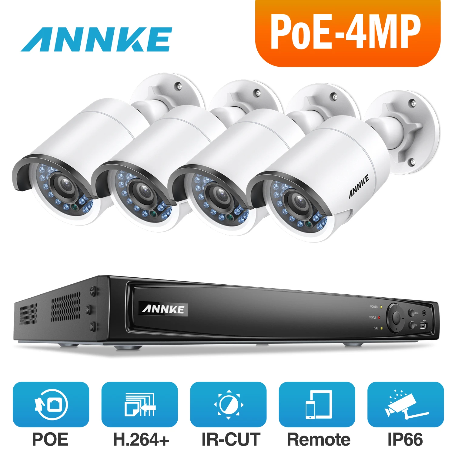 ANNKE 8CH 4MP POE Система безопасности видео с 4 шт мм влагостойкая ночного видения