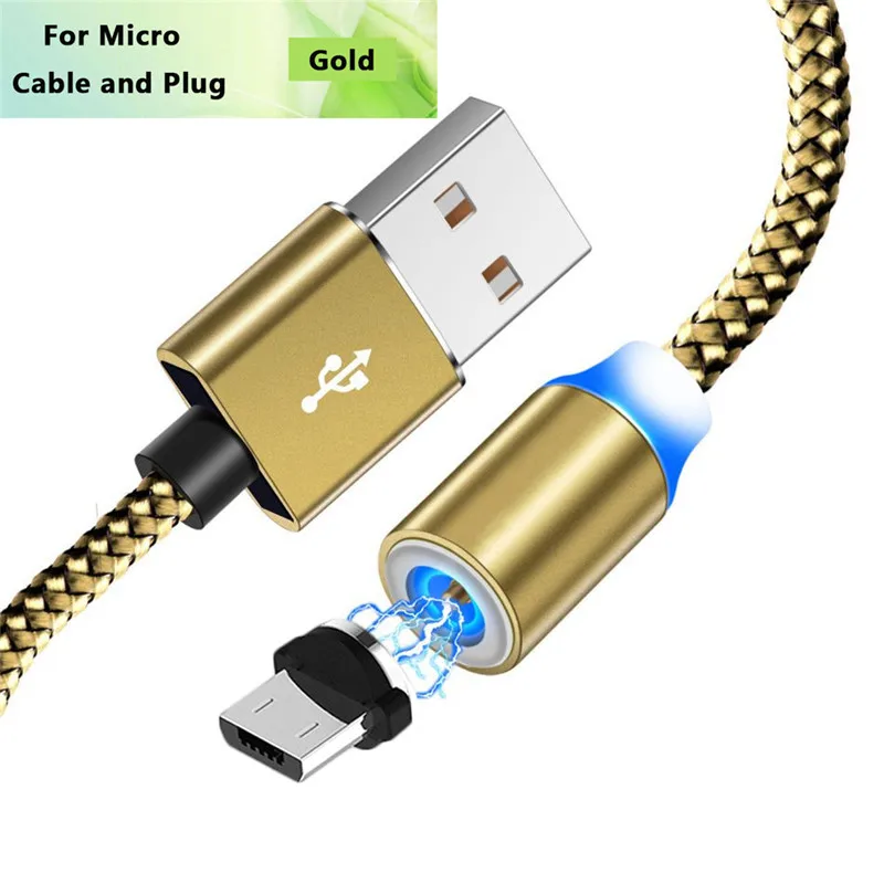 Gold Micro Cable Acgicea магнитное зарядное устройство Micro USB кабель Магнитный зарядный шнур для samsung S7 Redmi Note 5 магнитные кабели Micro usb зарядный провод - Цвет: Gold Micro Cable