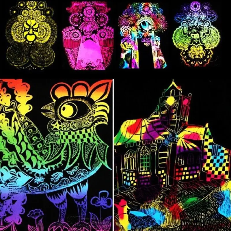 2017 New Arrive 10 Sheets 16K Colorful Scratch Art Paper Magic Painting Plus Drawing Stick | Игрушки и хобби