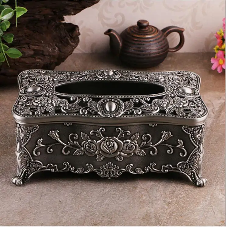 

European rectangle Hollow tissue box metal napkin case table tissue box storage paper napkin holder Home Decoration box ZJH070