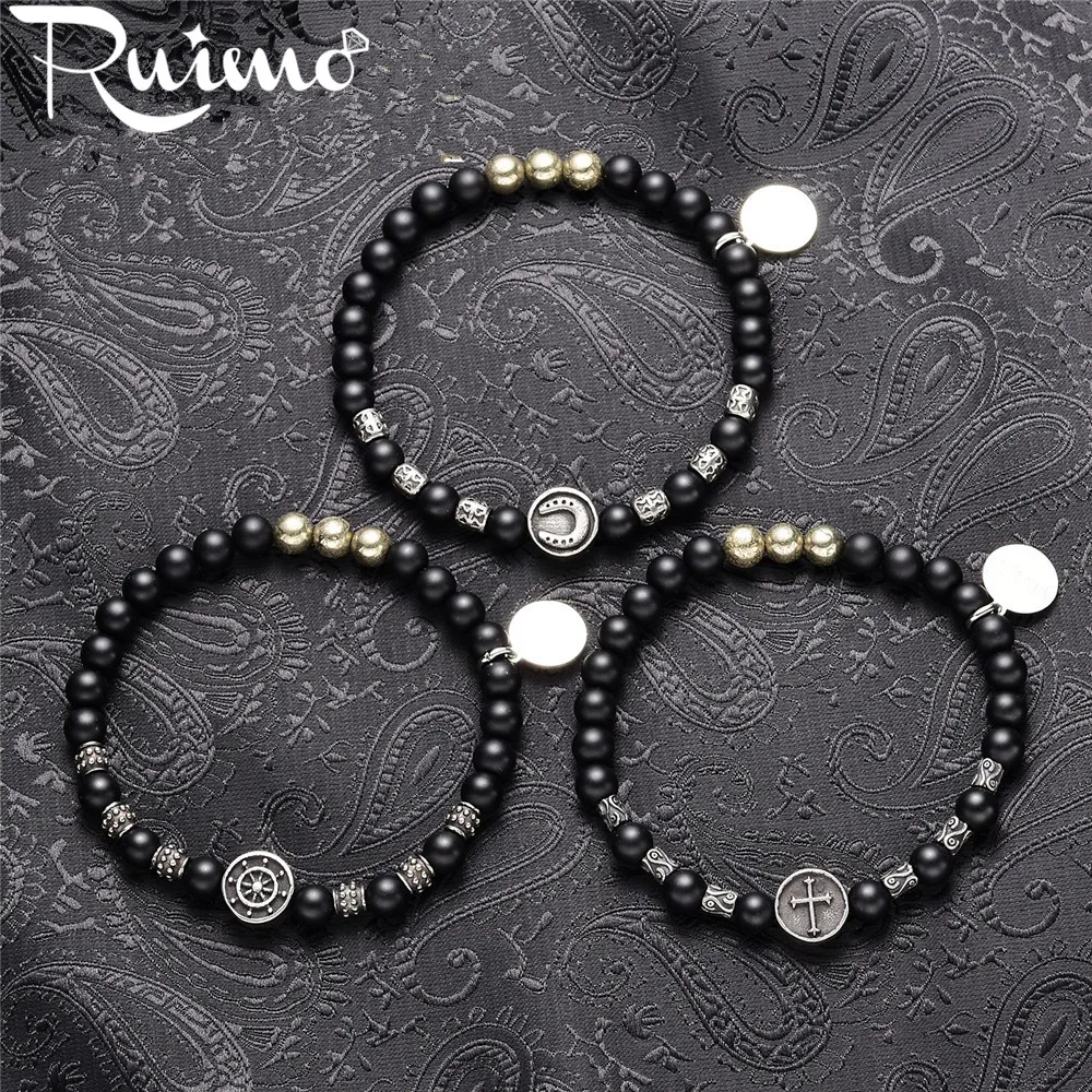 Подкова и руль из нержавеющей стали RUIMO бусины с натуральным черным ониксом