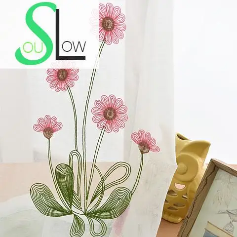 Slow Soul хлопковые пасторальные цветочные шторы с вышитым красным подсолнухом из